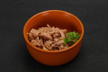 Canned tuna fish in the bowl