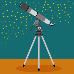 Telescope with a sky with stars in the background vector illustration