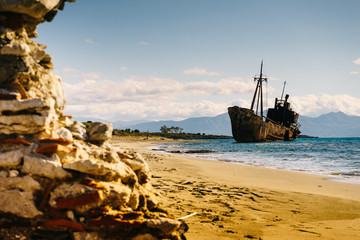 Fototapeta na wymiar The famous shipwreck near Gythio Greece
