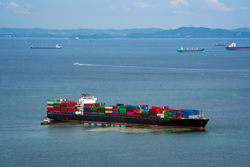 Container ship on the ocean