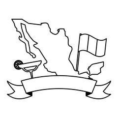 mexico map geography with cocktail and flag