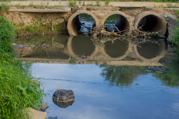concrete collector with a stream of water
