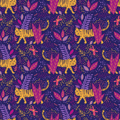 Vector childish tiger seamless pattern