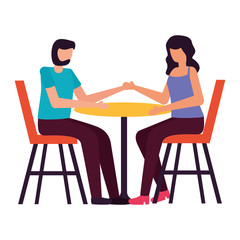 young lovers couple seated in restaurant table