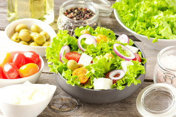 Food background with healthy salad. Close up