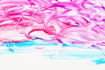 Beautiful abstract brushstrokes with colorful gouache paint on white paper for backgrounds 