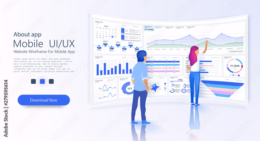 Aufkleber people interacting with admin panel charts and analyzing statistics. data visualization concept. lan