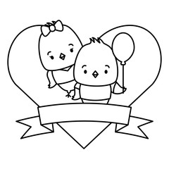 cute couple chicks animals heart love ribbon