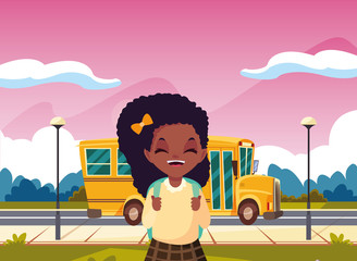 Naklejka premium student girl with bus back to school