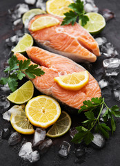 Raw salmon steaks