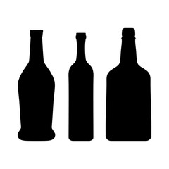 Silhouettes of different glass wine bottles. Set bottles silhouettes in different shapes.