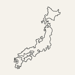 Fototapeta na wymiar Thin outline map of Japan islands isolated on white background. Vector illustration.