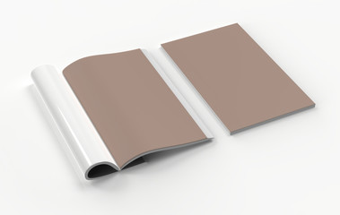 Magazine with rolled white paper pages isolated on white background. blank book, catalogue or brochure with folded sheets mock up. 3d illustration
