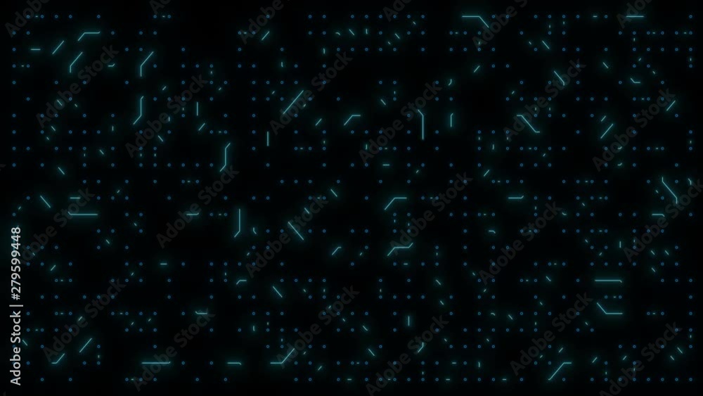 Poster moving electrons on tracks and digital data. abstract animation through processor elements flashes. 