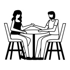 young lovers couple seated in restaurant table