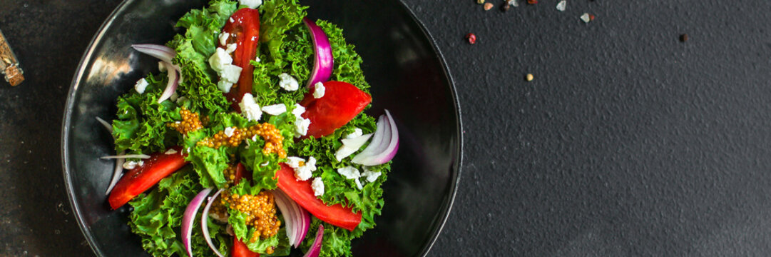 Healthy salad, tomato, leaves mix salad (mix micro greens, juicy snack). food background