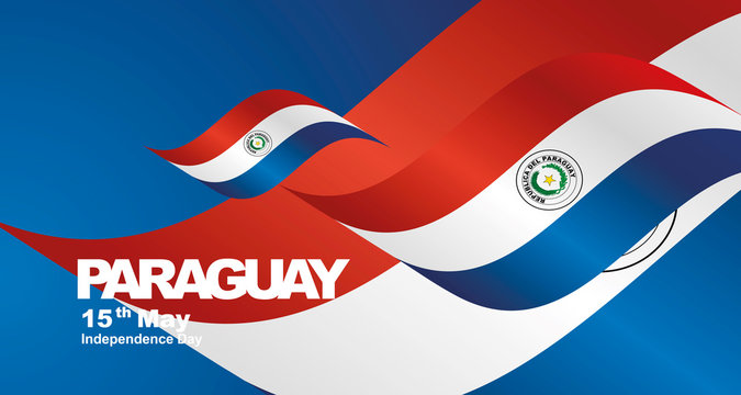 Paraguay Independence Day flag ribbon landscape background