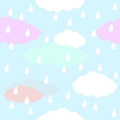 Fototapeta na wymiar Seamless rain clouds and sky pattern vector drawing