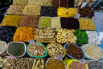 Dried Fruits and Nuts at teh Yahuda Market in Jerusalem