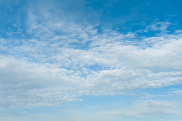 Beautiful spring blue sky with clouds altocumulus in Fuji City, Japan. Horizontal shot.