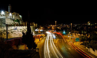 Fototapeta na wymiar Traffic at Jaffa Gate in Jerusalem in Israel