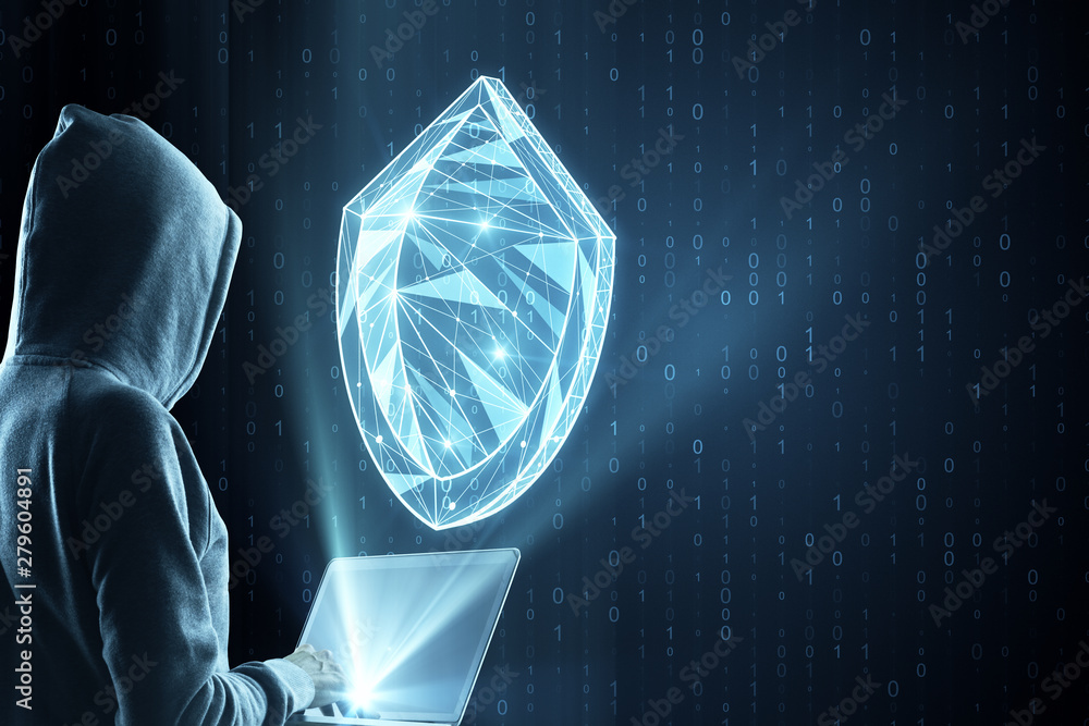 Poster hacker with laptop