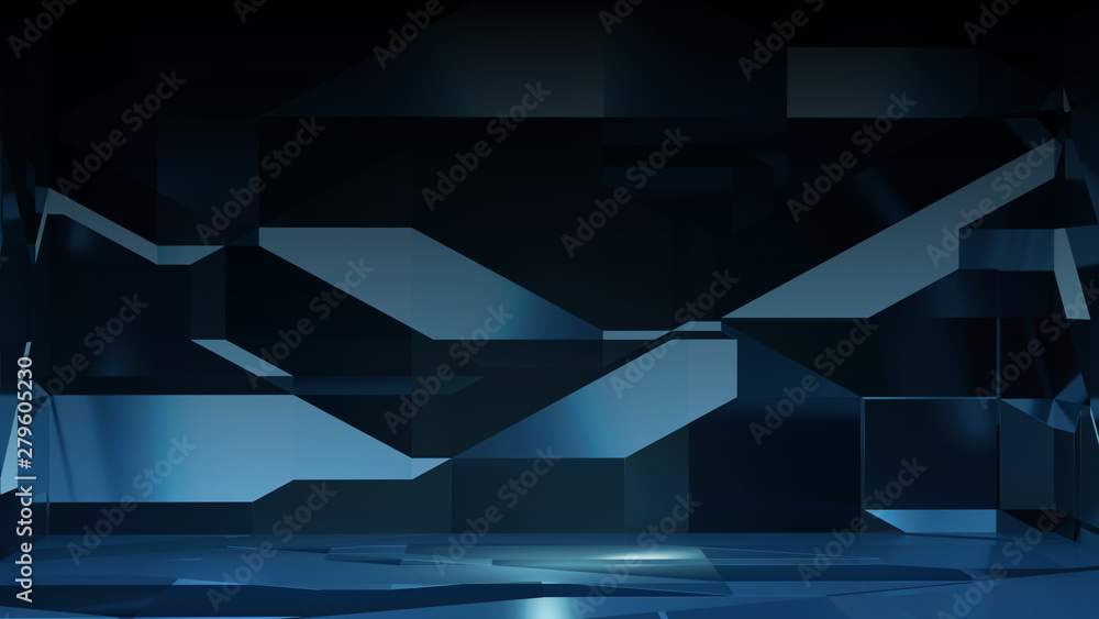 Poster 3d rendering of abstract rectangle geometry. for item display background. concept of high technology