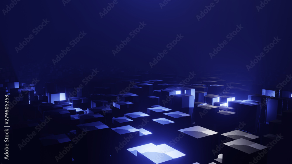 Poster 3d rendering of abstract rectangle geometry. for item display background. concept of high technology