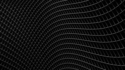 3D Rendering of abstract metallic dark reflect glossy wire frame curvy as wave. Concept of rock solid technology, strong, dark web, halftone wallpaper.