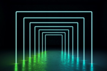 Abstract green neon hall