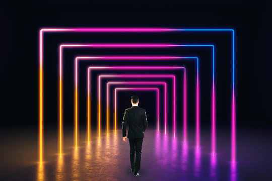 Abstract pink neon corridor - Powered by Adobe