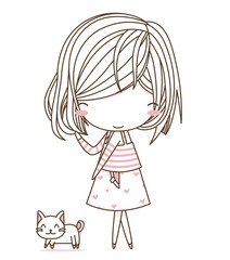 Cute little girl holding basket of plant, isolate with white background. Vector illustration, character design - Vector