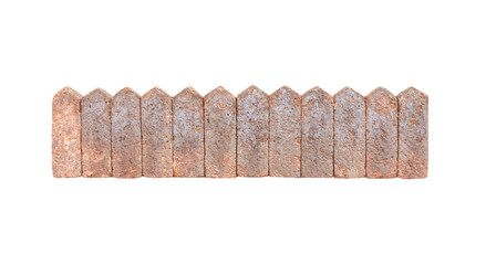 Vintage stone fence isolated on white background with clipping path