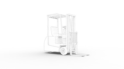 3d rendering of a fork lift isolated in white background