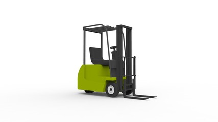 3d rendering of a fork lift isolated in white background