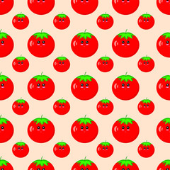 EPS 10 vector. Seamless pattern with kawaii tomato.