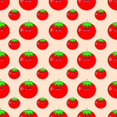 EPS 10 vector. Seamless pattern with kawaii tomato.
