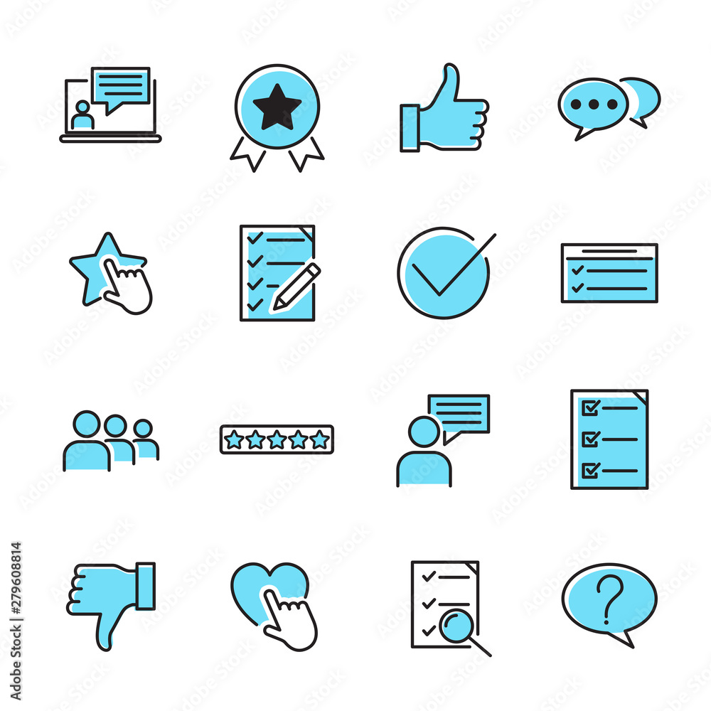 Poster icons set of survey related vector simple line. management line icons. startup strategy and employee