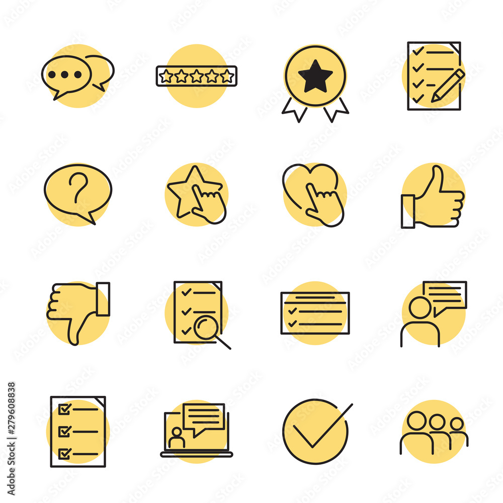 Poster icons set of survey related vector simple line. management line icons. startup strategy and employee