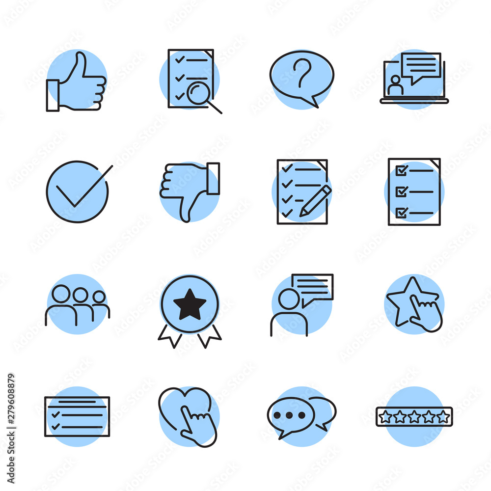 Aufkleber icons set of survey related vector simple line. management line icons. startup strategy and employee