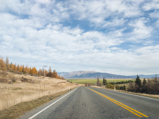 View of Southern Alps mountain range from the road, Wanaka, New Zealand