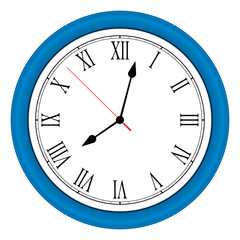 Vector ilustration of blue wall clock over white