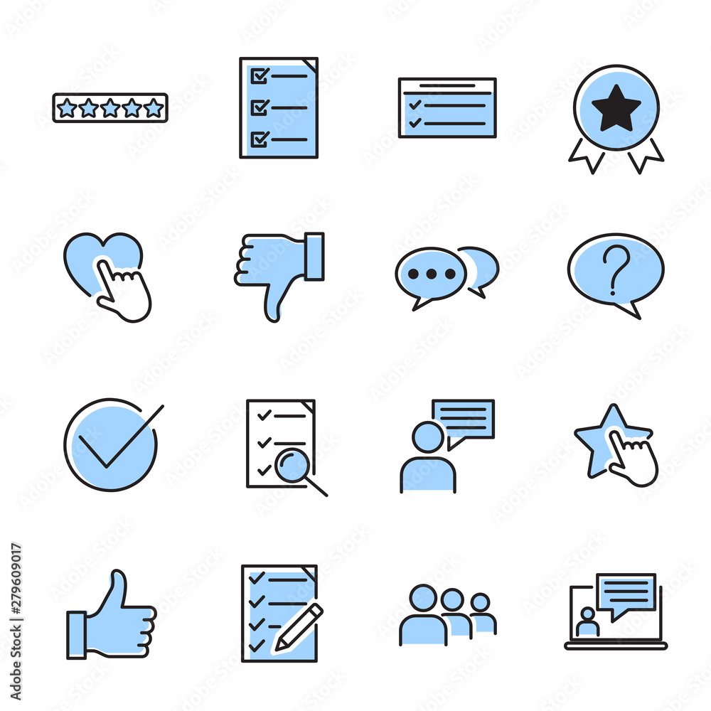 Aufkleber icons set of survey related vector simple line. management line icons. startup strategy and employee