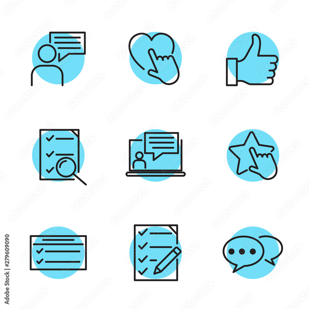Aufkleber icons set of survey related vector simple line. management line icons. startup strategy and employee