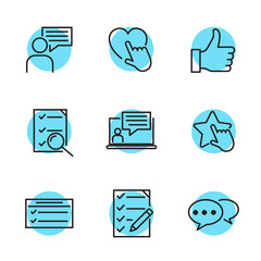 Icons Set of Survey Related Vector Simple Line. Management line icons. Startup strategy and Employees linear icons. The illustrations are a vector, Startup and Teamwork symbols.