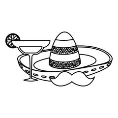mexican hat traditional with mustache and cocktail