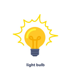 flat vector image on white background, light emitting bulb, business icon idea
