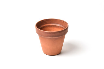 Clay pot for houseplants isolated on white background