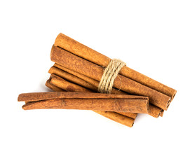 Close up the brown Cinnamon isolated on white background , overhead and top view