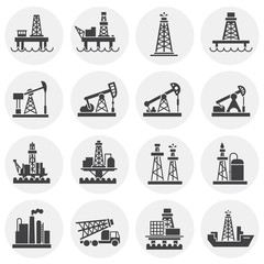 Oil rig related icons set on background for graphic and web design. Simple illustration. Internet concept symbol for website button or mobile app.